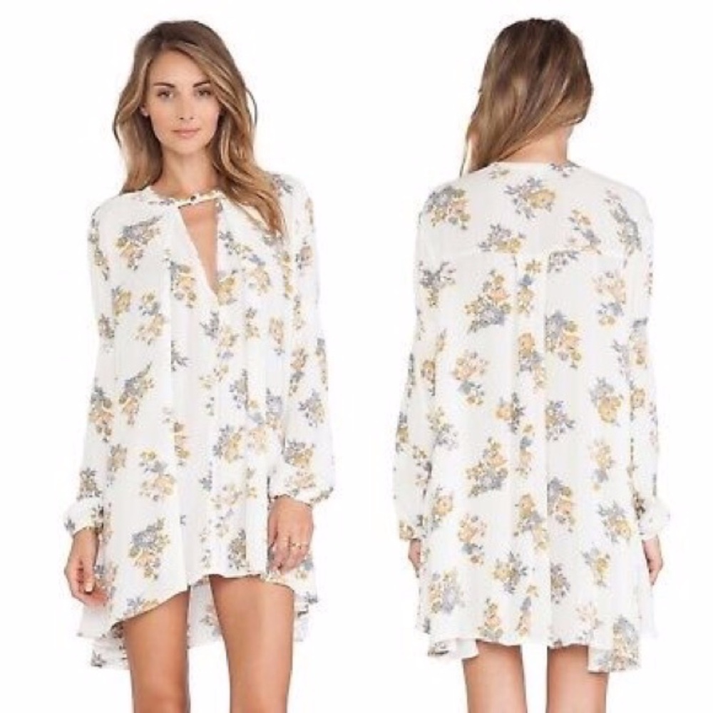 Free People Retro Swing Tunic Dress Floral White - Picture 2 of 3
